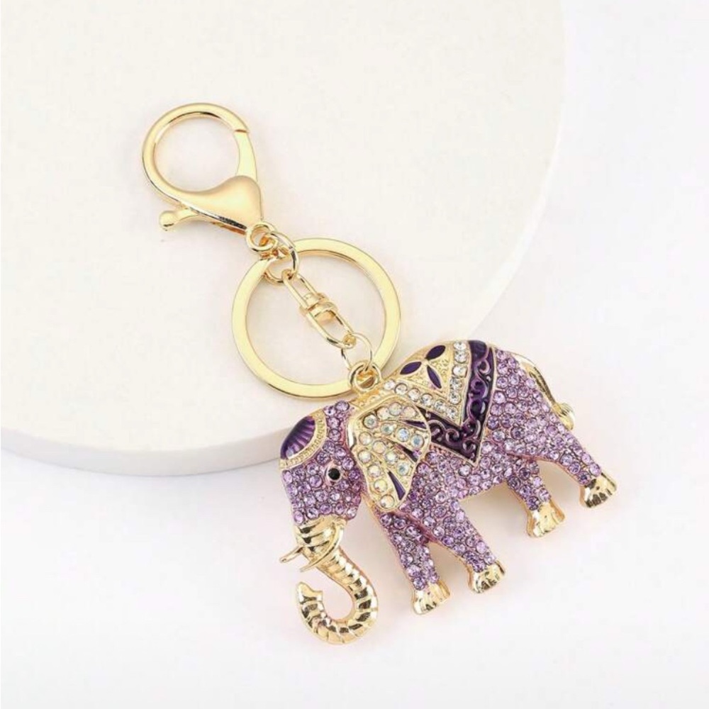 Purple and Gold Elephant Keychain-Charm